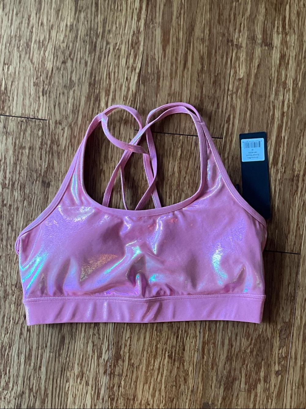 Pink Iridescent Strappy Sports Bra